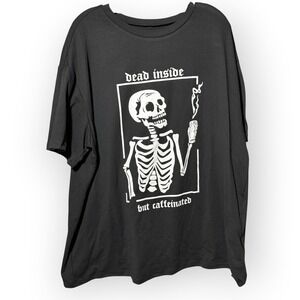 SHEIN Curve Dead Inside But Caffeinated Skeleton T-Shirt‎ Black Plus Size 1XL